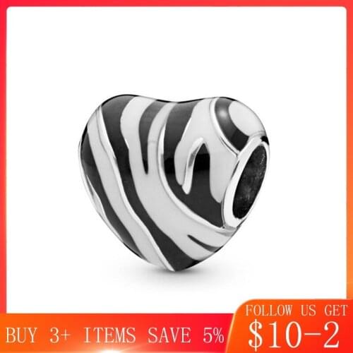CodeMonkey Authentic 925 Sterling Silver Zebra Striped Beads Fit Original Design Bracelet Beads DIY Jewelry Making CMC014