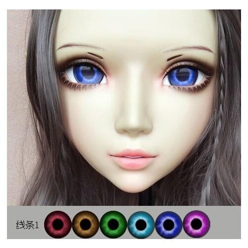 DM073) Girl Sweet Resin Japanese Anime Kigurumi Mask Cosplay Lolita Crossdressing Lifelike BJD Masks Eyes Color for Choose