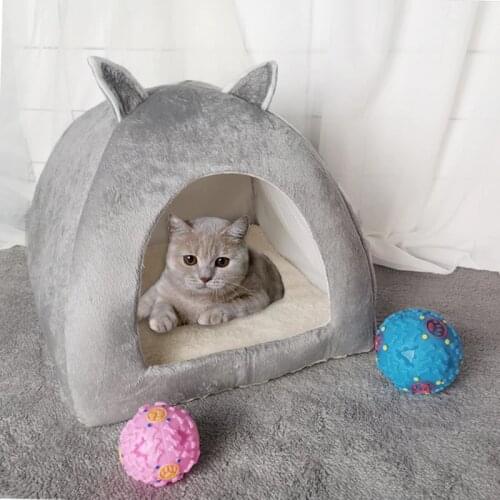 Dropshipping 2-in-1 Cat Bed Cave Indoor Foldable Warm Kitten House Small Dog Nest Kennel Pet Sleeping Mats With Ball Free Gift
