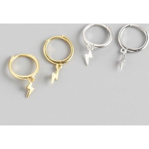 WTLTC 925 Sterling Sliver Lightning Bolt Hoop Earrings for Women Steampunk Hoops Earrings Minimal Drop Ear Piercing Earrings