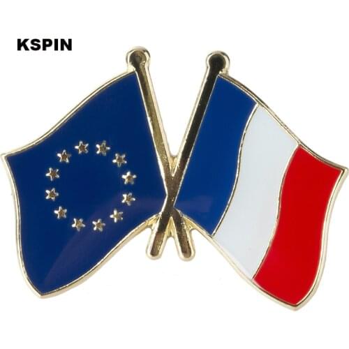 European Union France Friendship Flag Badge Metal Lapel Pin Beautiful Brooches Coins Collectibles XY0073-3