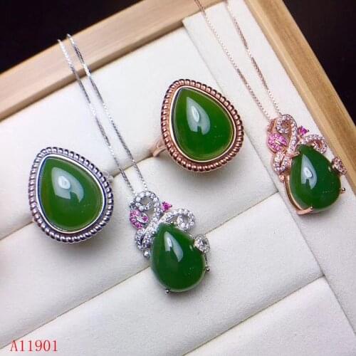 KJJEAXCMY exquisite jewelry 925 sterling silver inlaid natural jasper gemstone female luxury pendant + ring support test gold an