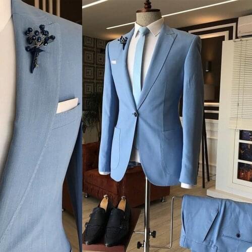 Handsome Grooms Mens Coat Pants Suits 2 Pieces Peaked Lapel Formal Party Custom Made Marriage Prom Tuxedos Blazer