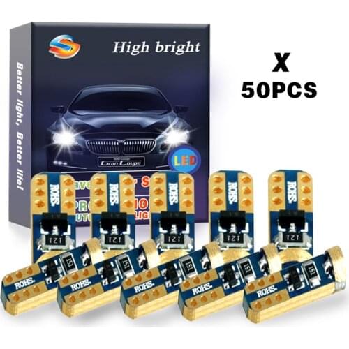 50Pcs Hot Sale T5 W3W 3030 1SMD High Power Instrument Light Wedge Base Bulb 12V T5 Lighting Bulbs