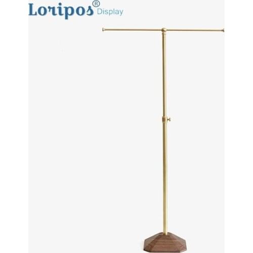 Brass T shaped Adjustable Height Keychain Hanging Bracket Black Walnut Base Jewelry Rack Table Necklace Hanger Display Shelf