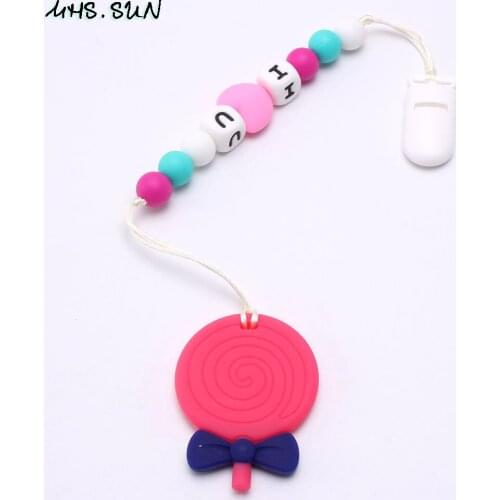 MHS.SUN Teething Silicone Pacifier Clips with Lollipop Teether Baby Pacifier Chain Holder Soother Chain For Baby Chew Toy 1PC