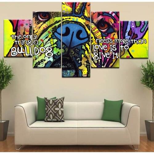 Canvas Wall Art Modern Home Decoration 5 Panel Colorful Dog Living Room HD Print Painting Modular Pictures Poster Cuadros Frame