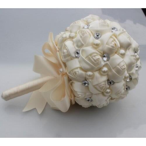 Newest cream Wedding Hand made Flower pearl Bridesmaid Crystal Bridal Wedding Bouquet
