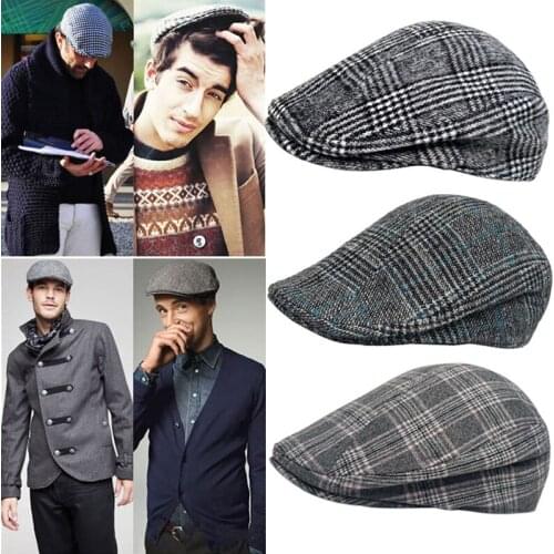 New Beret Men Women Wool Lattice Hats Newsboy Caps Vintage British Hat BLM218