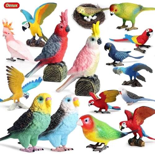Oenux Original Simulation Parrot Action Figures Model Bird Animals Nest Garden Decoration Miniature Figurine Toy For Kids Gift