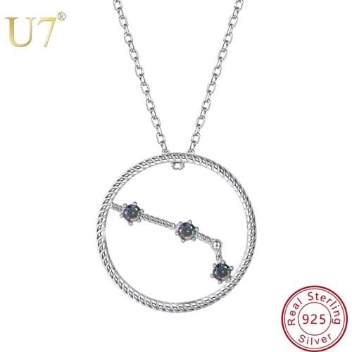 U7 925 Sterling Silver Aries Zodiac Sign Necklaces & Pendants Constellation Jewelry Accessories For Men/Women Birthday Gift SC71