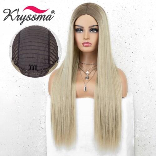 Kryssma Ombre Brown Blonde Wigs Black Long Straight Synthetic Wigs For Women Cosplay Wigs Heat Resistant Fiber Hair