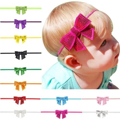 Cute Design Baby Girl Sequin Bow Headband Lovely Sweet Children Elastic Hair Band Princess Hairband Handmade Bebe Hair Accessory
