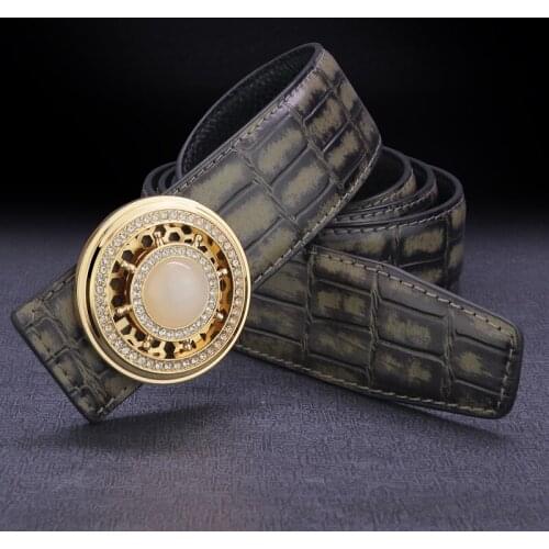 High quality designer belt men genuine leather jade rotate round buckle Crocodile pattern Waist Strap fashion Casual Waistband