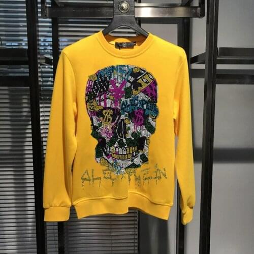 Luxury Fashion Mens Hoodie Color Skull Head 5XL Sweatshirt Size Plus Velvet Casual 3D Diamond Youth Autumn Pullover
