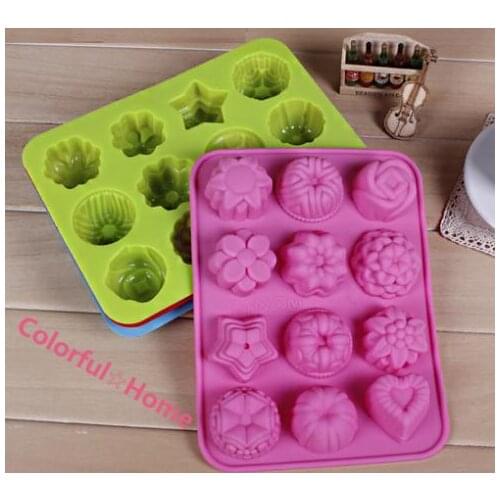 20*16cm Muffin Cake Bakeware 12 Rose Flowers Silicone mold fondant mold cake decorating tools chocolate gumpaste mold
