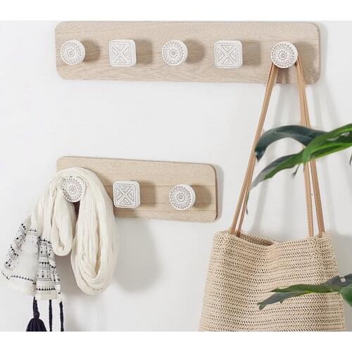 Nordic Wall Hanging Storage Rack Wooden Hooks Coat Rack Clothes Storage Rack Hat Hanger Wall Hooks Holder Bathroom Furniture