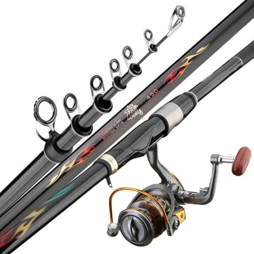 2.7M-6.3M Distance Throwing Pole Short Section 5# Rock Fishing Rod Carbon Fiber Super Hard Telescopic Fishing Canne with Reel