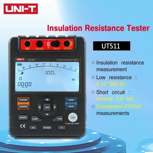 UNI-T UT511 Digital Insulation Resistance Tester 1000V PI/DAR measurements Megohmmeter Low Ohm Ohmmeter Voltmeter Auto Range
