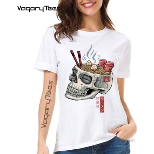 Funny Punk women T-Shirt Cool Noodles Ramen Skull Printed Hipster Graphic Tshirt O Neck Casual Summer Female Tee Tops