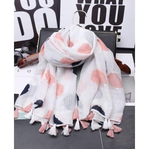 2017 Women Dot Pattern Quality Cotton Tassel Scarf Shawls Wraps 10pcs/Lot