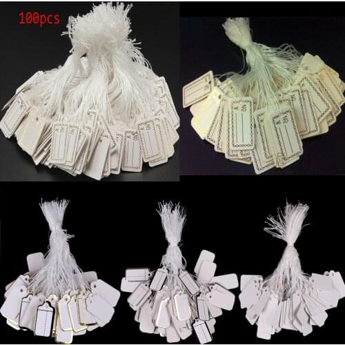 100Pcs/lot DIY Price Label Rectangular Label Tie String Jewelry Clothes Display Merchandise Price Tags Card Silver/Gold/White