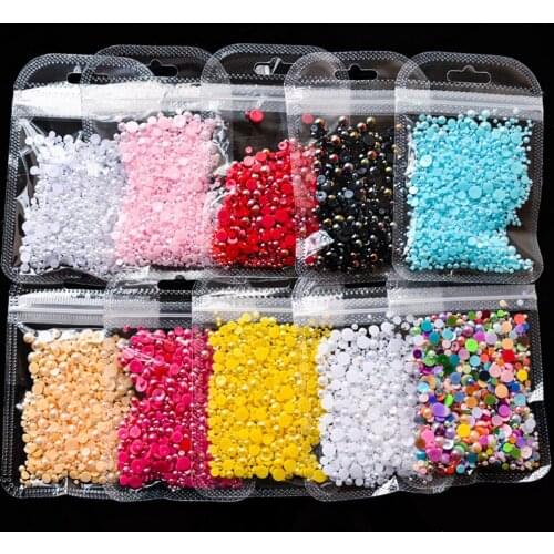 1000pcs/bag Nail Art Rhinestones Pearls Half Round Flatback Nail Bead AB color Flat Bottom Semicircle Symphony Decorations Tr#44