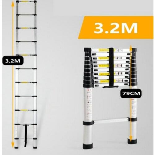3.2M telescopic ladder single straight ladder family portable folding ladder project thickened aluminum alloy one-word ladder