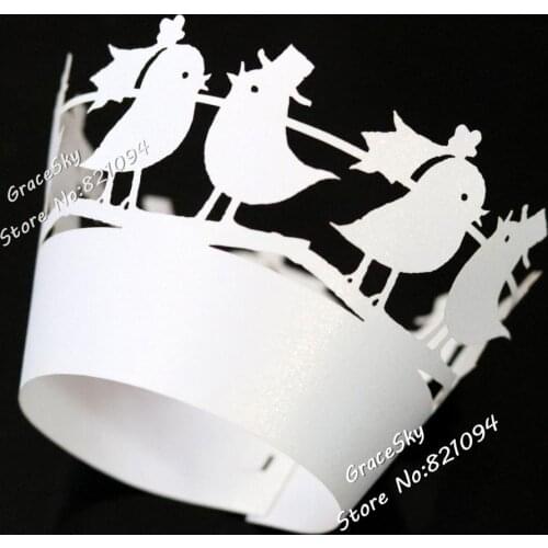 50pcs free shipping Laser cut Mr&Mrs Birds Wedding Cupcake Wrappers Die out Baking Cake Wrappers Birthday Party Mini Cake holder