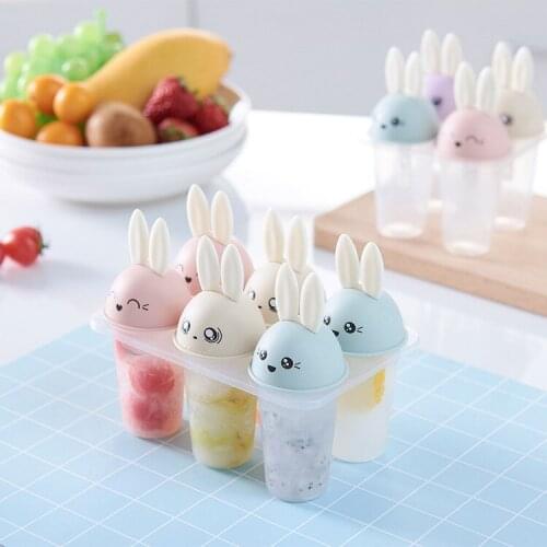 6Pcs Ice Cream Popsicle Molds Cooking Tool Rabbit Cute Reusable DIY Frozen Summer Homemade Ice Cream Pop Baking Mould Tray Pan