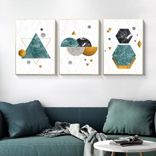 Abstract Geometry Marble Canvas Paintings Triangle Circle Hexagon Poster And Print Nordic Style Wall Art For Living Room Picture