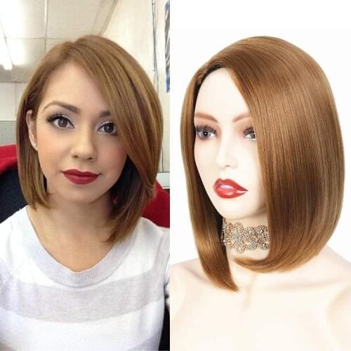 Alynn Short Straight Synthetic Wigs Ombre Brown Blonde Hair Wigs Side Part For Women Daily Cosplay Fashion Wigs Heat Resistant