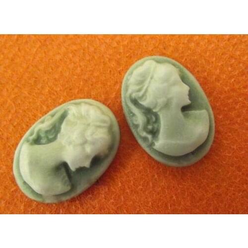 Free ship!!! 100pcs/lot Vintage green color resin Cameos Lady Portrait Cabochons Cameos 12*18mm