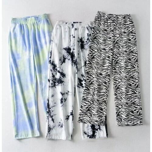 WannaThis Zebra Print Wide Leg Pants Casual Wide Leg Pants Womens 2021 Summer New Elastic High Waist Print Loose Straight Pants