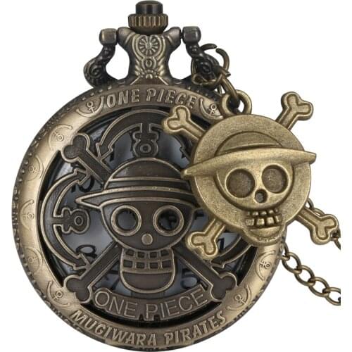 Hollow Pirate Luffy One Piece Quartz Pocket Watch Necklace Clock Unique Cosplay Pendant Chain Gifts reloj with Skull Accessory