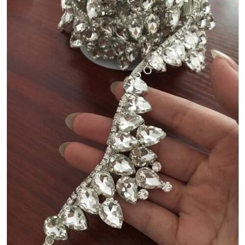 Free Shipping 1 Yard 5cm Width Luxury Pendant Glass High Quality Rhinestone Strass Trim Chain