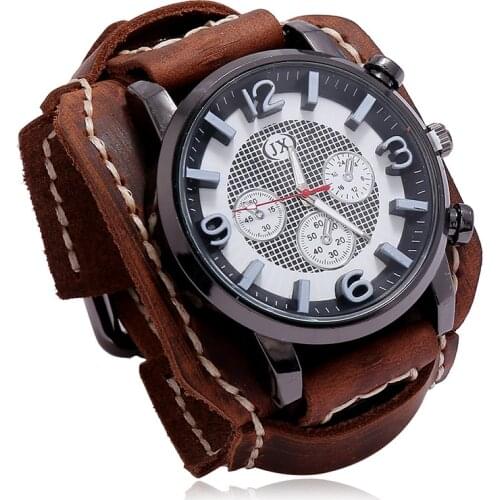 Retro Watch for Men Women Luxury Wristwatch Cow Leather Strap Fashion Blue Glass Punk Style Men Watch Bracelet Relogio Masculino