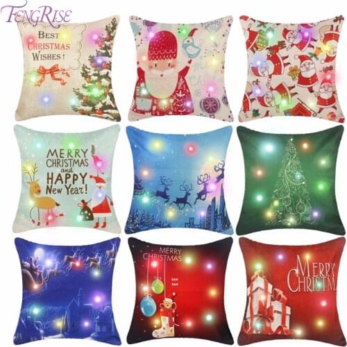 FENGRISE 45x45cm Cotton Linen LED Decorative Cushion Covers Merry Christmas Decorations for Home Christmas Home Decor New Year