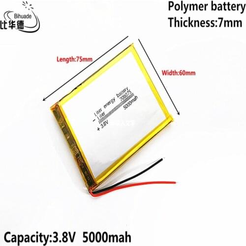Good Qulity Liter energy battery 3.8V,5000mAH 706075 Polymer lithium ion / Li-ion battery for tablet pc BANK,GPS,mp3,mp4