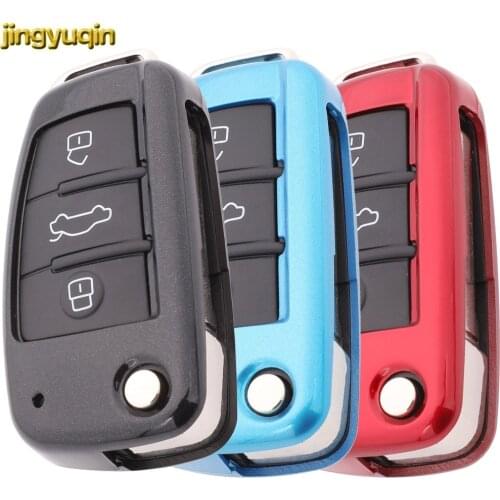 Jingyuqin ABS Paint Remote Car Key Cover Case For Audi C6 A7 A8 R8 A1 A3 A4 A5 Q7 A6 C5 Smart Key Styling 3 Buttons