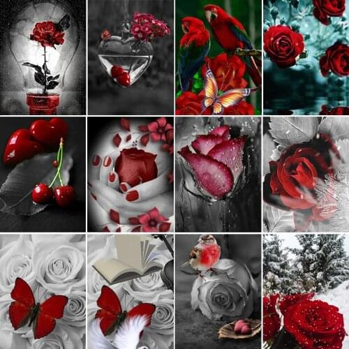 5D DIY Diamond Painting Flowers Cross Stitch Full Drill Square Embroidery Diamond Mosaic Rose Picture Of Rhinestones Home Decor