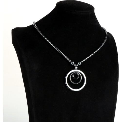 Natural Black Hematite Round Circle Pendant Necklace For Men Women 45cm Natural Stone Beaded Choker Necklace Fashion Jewelry