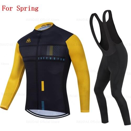 2021 Team Raudax Cycling Jersey Set Men Long Sleeve Jersey Suit Outdoor Riding Bike MTB Cycling Clothing Bib Pants Set