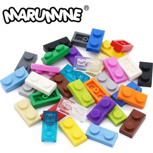 Marumine 1x2 Plate Brick 100PCS Building Blocks Baseplate 3023 Accessories Bulk Parts Developing Classic MOC Brick Toys for Kids