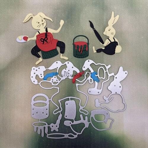 Bunny painting artists DIY Craft Metal Cutting Die Scrapbook Embossed Paper Card Album Craft Template Stencil Dies