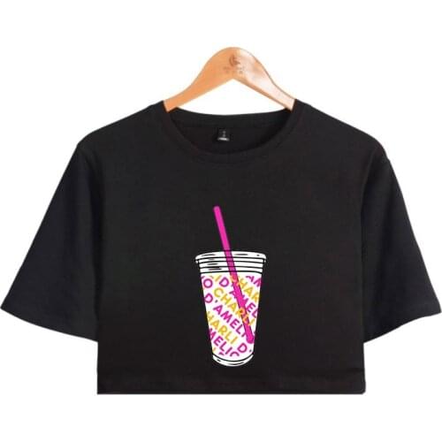New Ice Coffee Splatter Crop top T-shrit Charli D'Amelio T Shirt Girl Sexy charli damelio merch O-neck Crop Tops Short T-shirts