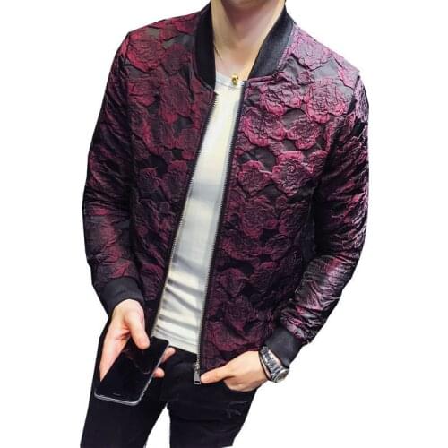 Jackets Jacquard Bomber Men Luxury Wine Red Black Grey Party Jacket Outfit Club Bar Coat Flower Vintage Jacket Men 5XL