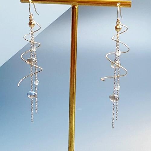 Lii Ji Genuine Labradorite Spiral Earrings 925 Sterling Silver Handmade Drop Link Earrings Delicate Jewelry For Women Gift