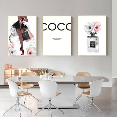 Prints Pink Peony Posters Wall Pictures Home Decor Vogue Poster Perfume Abstract Painting Quotes Perfume Bottle Wall Art Canvas