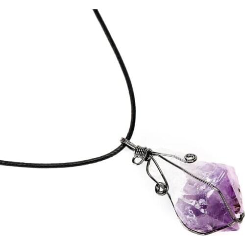 Irregular Rough Wire Wrapped Necklace Natural Reiki Healing Crystal Quartz Stone Pendant